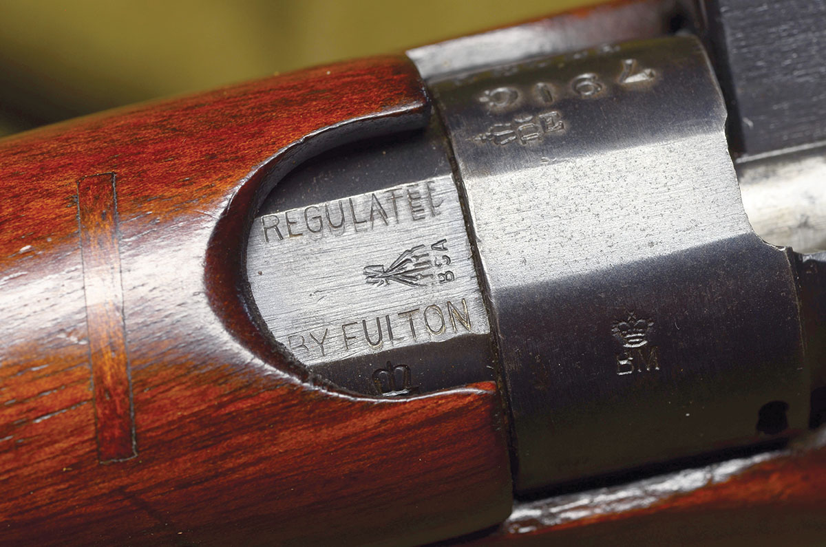 “Regulated by Fulton,” mark on the Knox (Nock’s) barrel flat.
